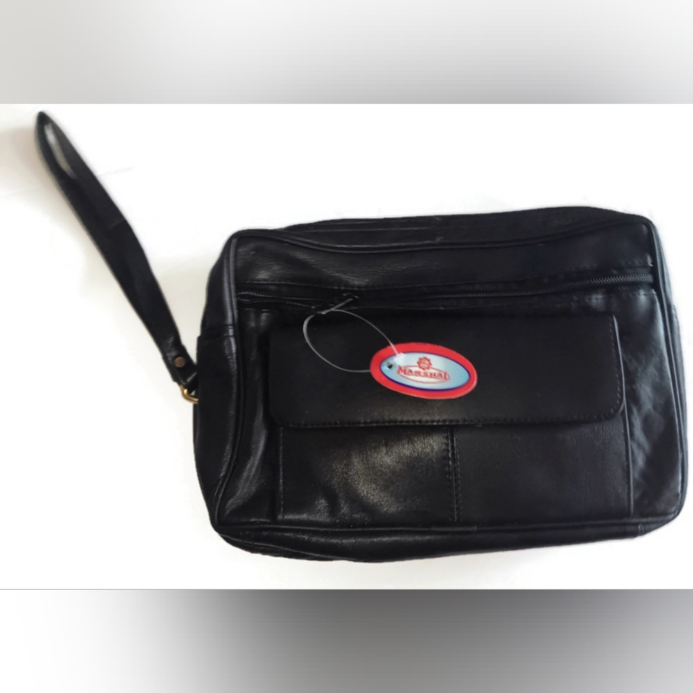 BLACK LEATHER BIBLE WAIST AND WRISTLET BAG